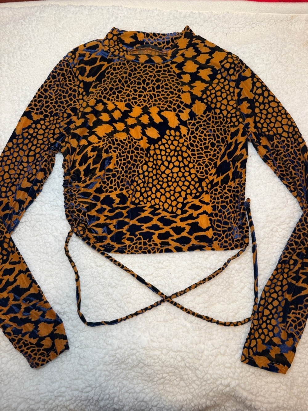 Animal Print Long-Sleeve Crop Top in Mustard and Black